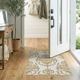 Elegant Gold Damask Floral Gold and Silver Area Rug