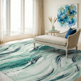 Blue and Teal Wave Washable Area Rug