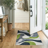 Modern Abstract Green Grey Geometric Area Rug