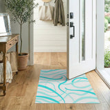Abstract Area Blue and Teal Swirling Teal Waves Abstract Area Rug