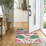 Pink Pink Flamingo Tropical Leaves Area Rug