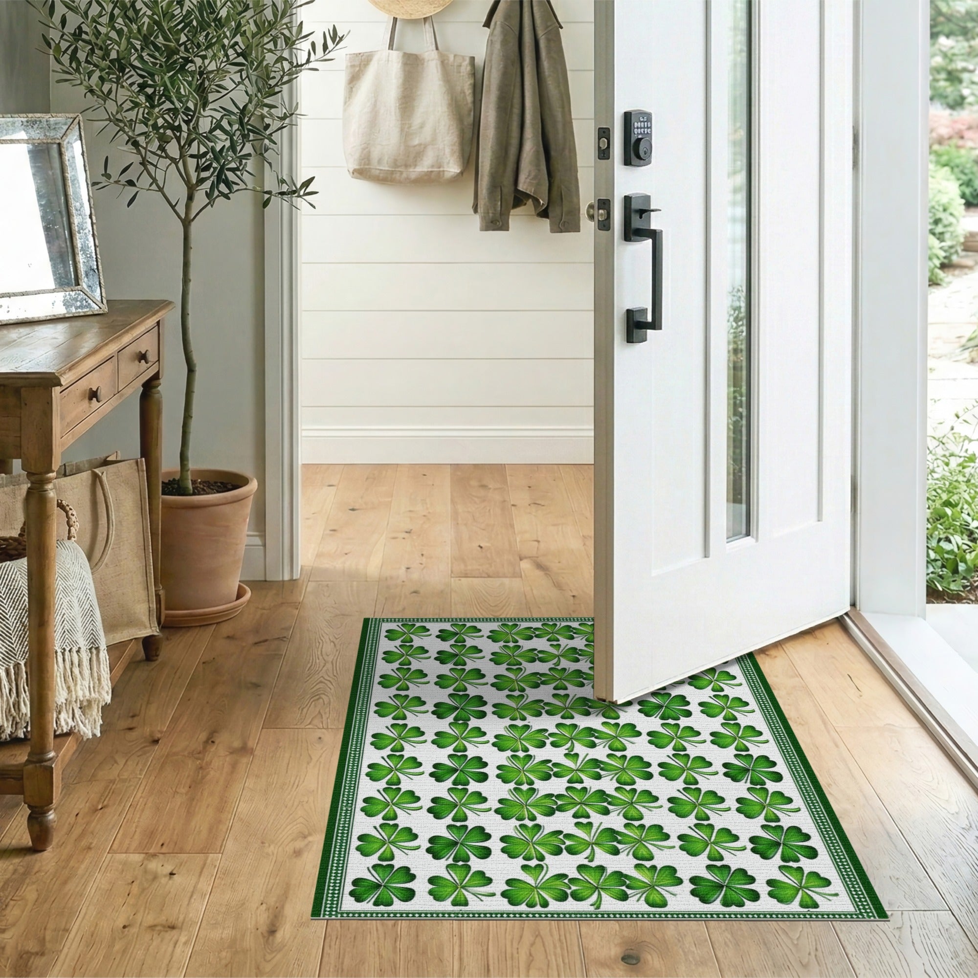 Lucky Green Shamrock Clover Kids Cartoon Area Rug