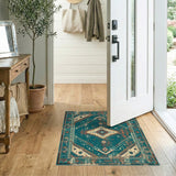 Distressed Teal Tribal Area Rug