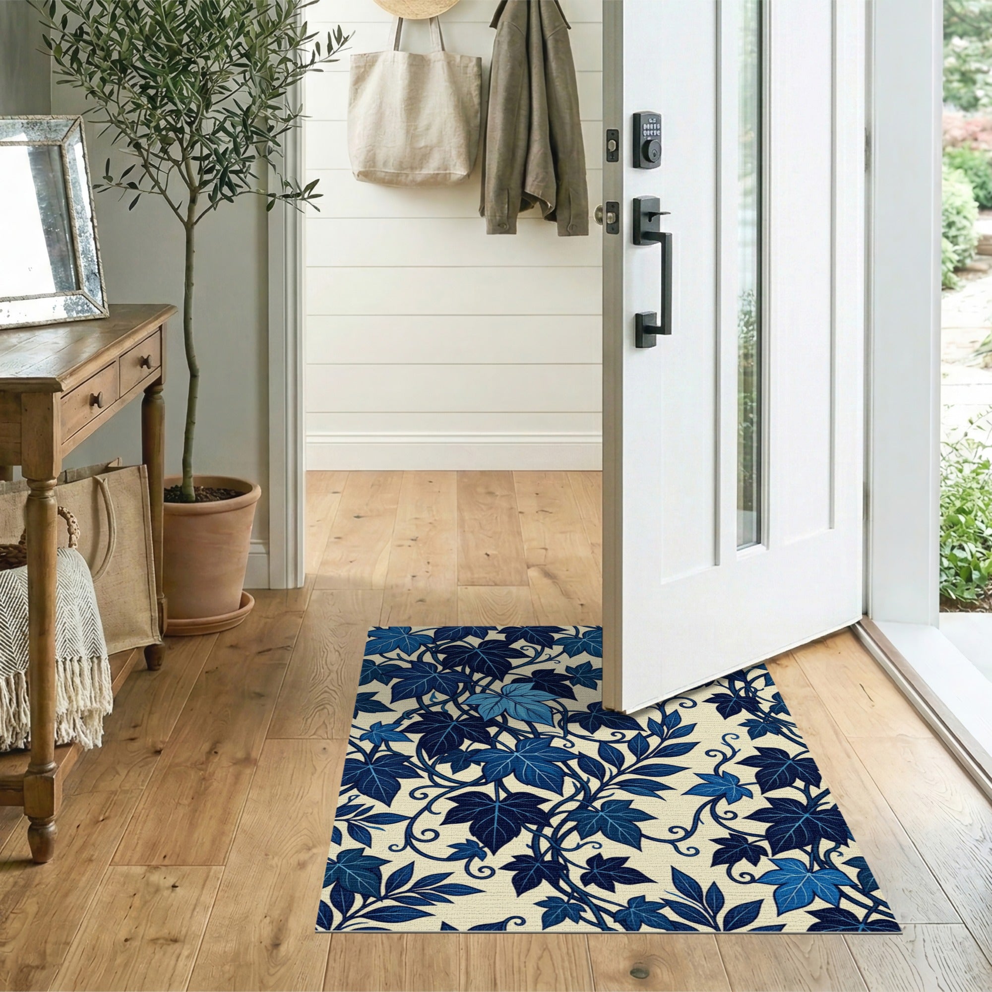Navy Blue Ivy Leaf Area Rug
