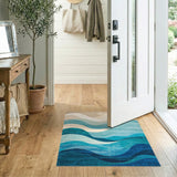 Coastal Beach Blue and Teal Blue Teal Wave Coastal Area Rug