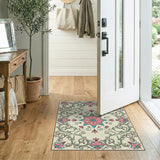 Ornate Pink Teal Floral Medallion Rug