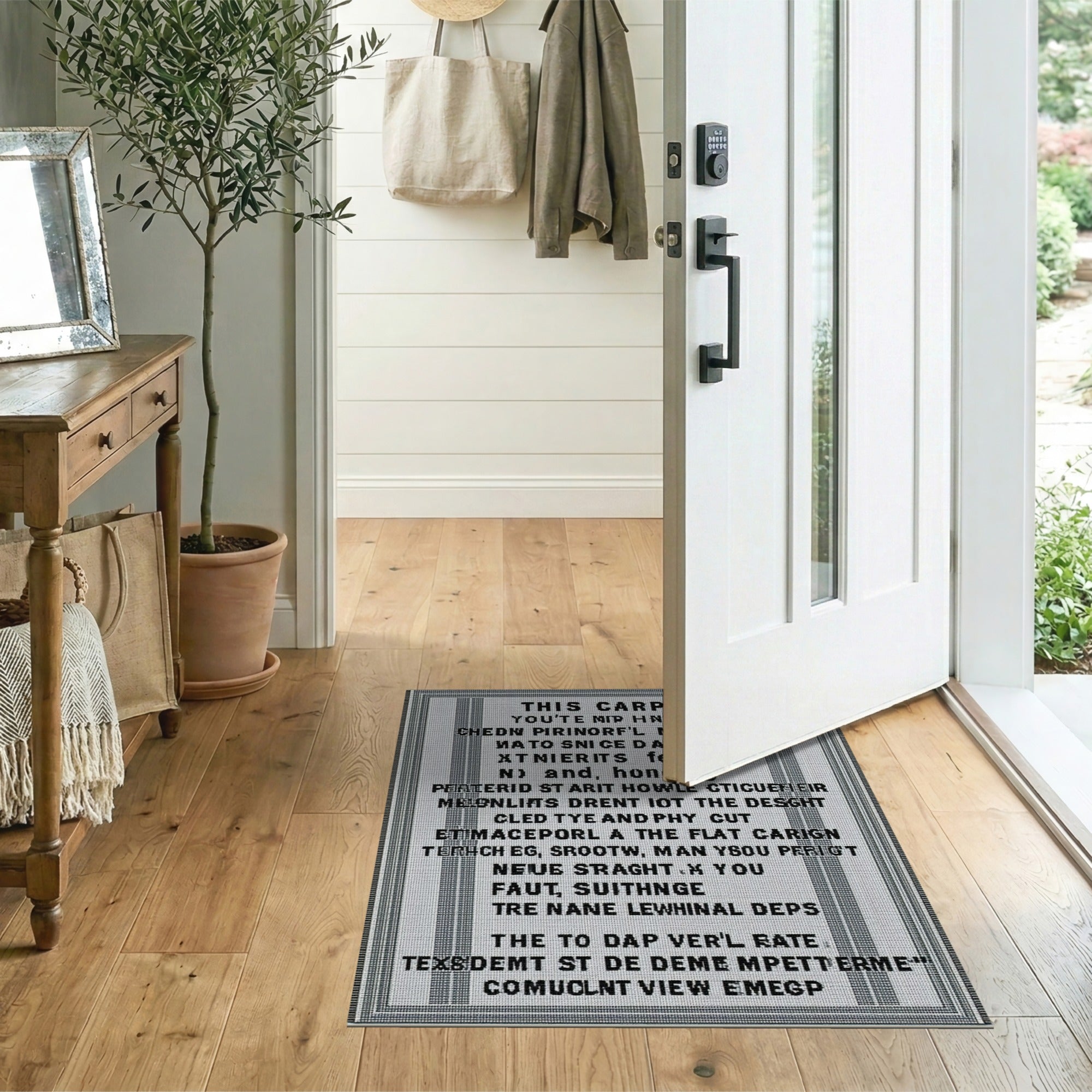 Glitch Text Distressed Area Rug - Black White