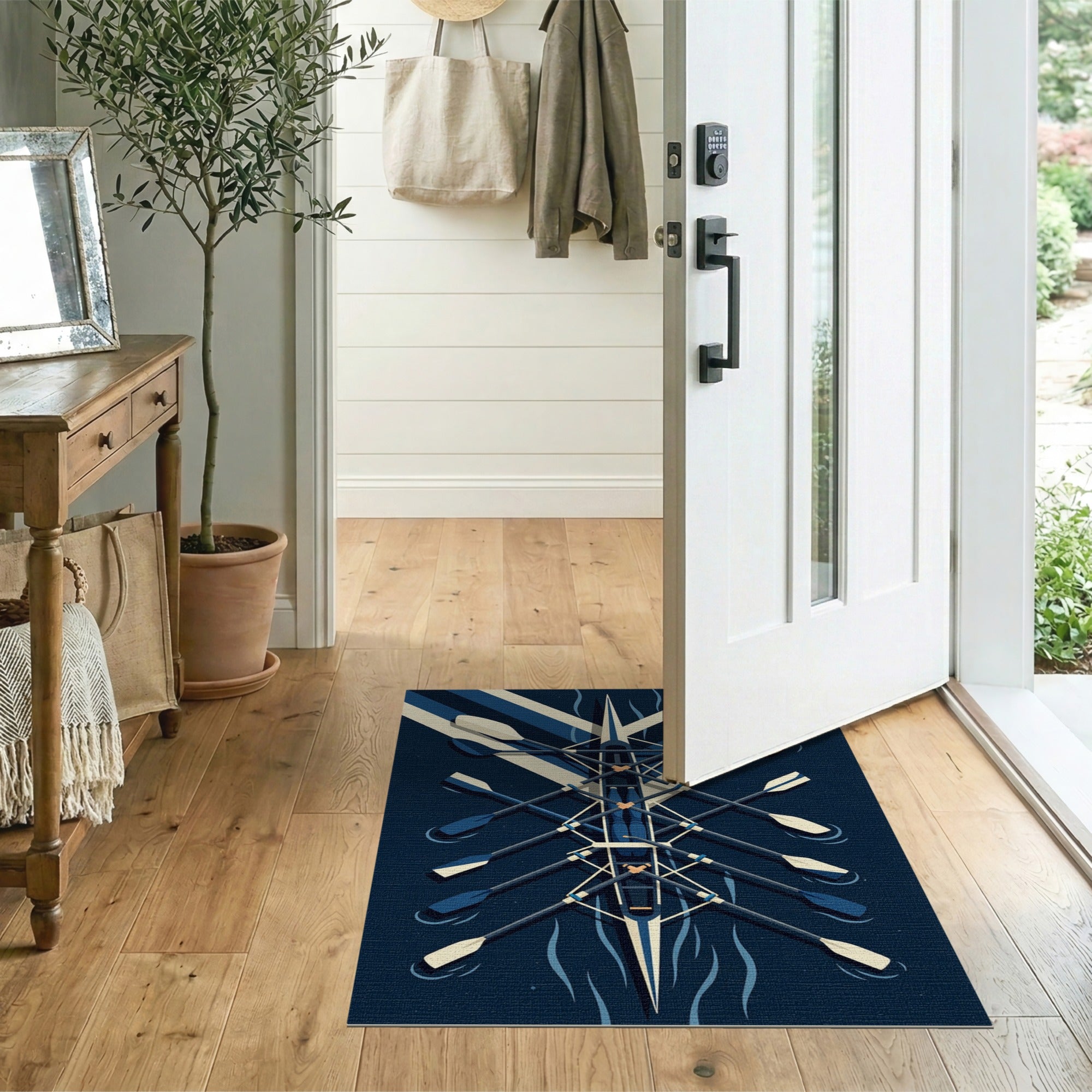 Geometric Rowing Crew Blue Area Rug