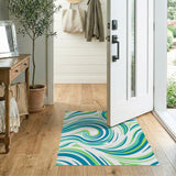 Blue and Teal Blue Swirling Abstract Area Rug