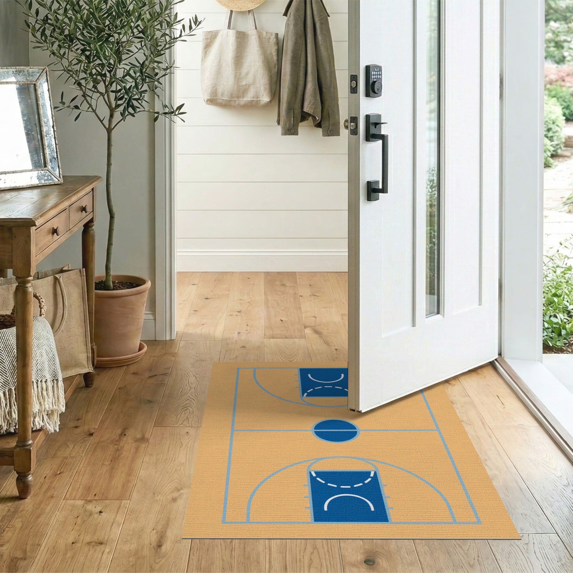 Geometric Modern Orange Basketball Court Geometric Area Rug
