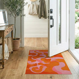 Vibrant Orange Pink Wavy Abstract Area Rug