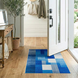 Modern Blue Geometric Block Area Rug