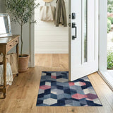 Modern Geometric Navy Blue Pink Hexagon Area Rug