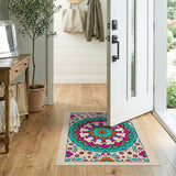 Vibrant Mandala Area Rug in Teal Pink Orange