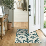 Elegant Teal Floral Damask Area Rug