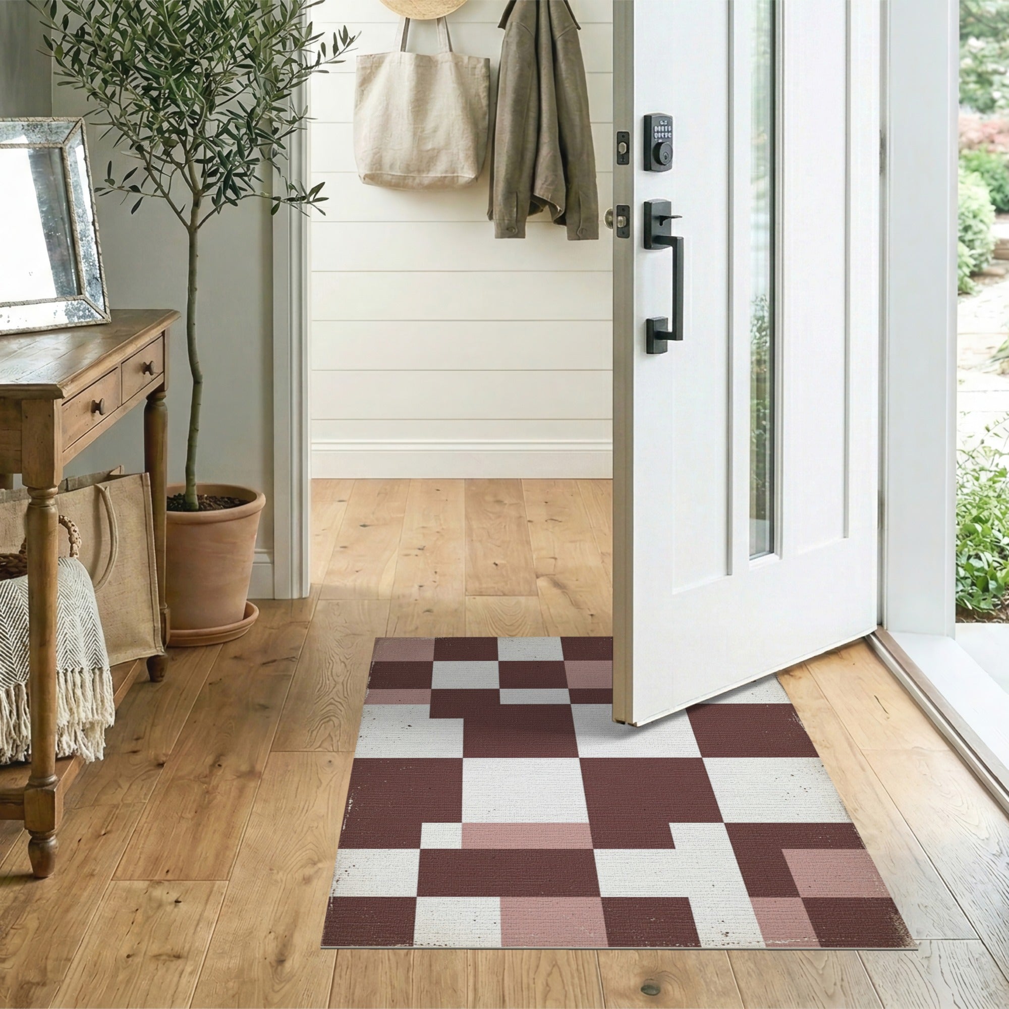 Vintage Distressed Brown Pink Patchwork Rug