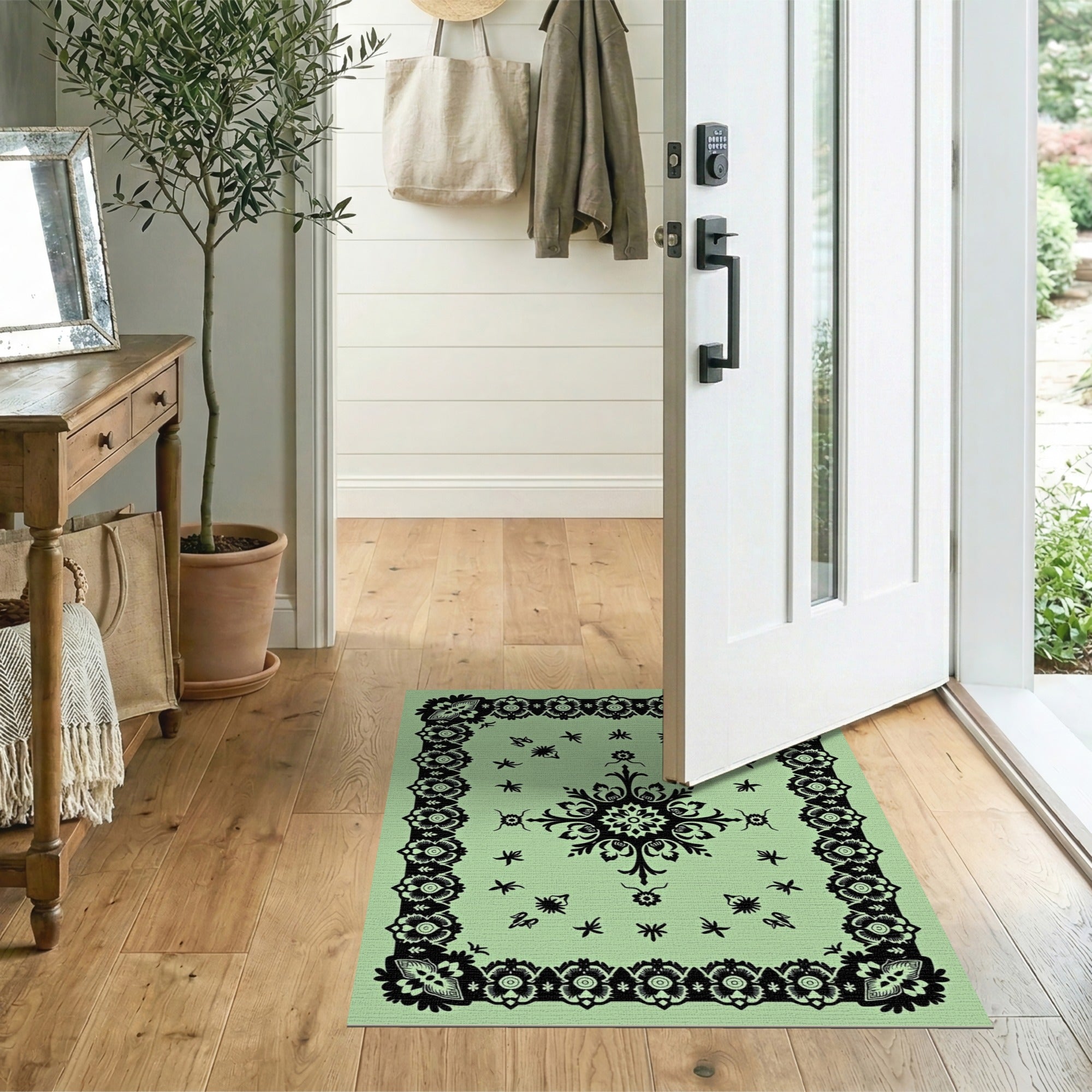 Mint Green Floral Lace Mandala Area Rug