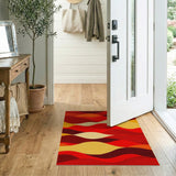 Vibrant Red Wave Abstract Area Rug