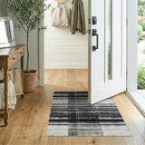 Black and White Distressed Black White Grid Area Rug