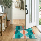 Teal Orange Wavy Geometric Area Rug