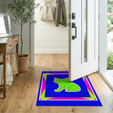 Vibrant Green Cartoon Cat Area Rug