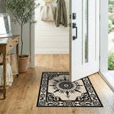 ODIKA Washable Traditional Medallion Area Rug - Low Pile Non-Slip Vintage Cream/Black Carpet