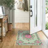 Pink Floral Medallion Mint Green Area Rug