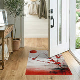 Washable Japanese Red Plum Blossom Low Pile Area Rug