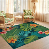 ODIKA Tropical Palm Leaf & Hibiscus Washable Low Pile Area Rug