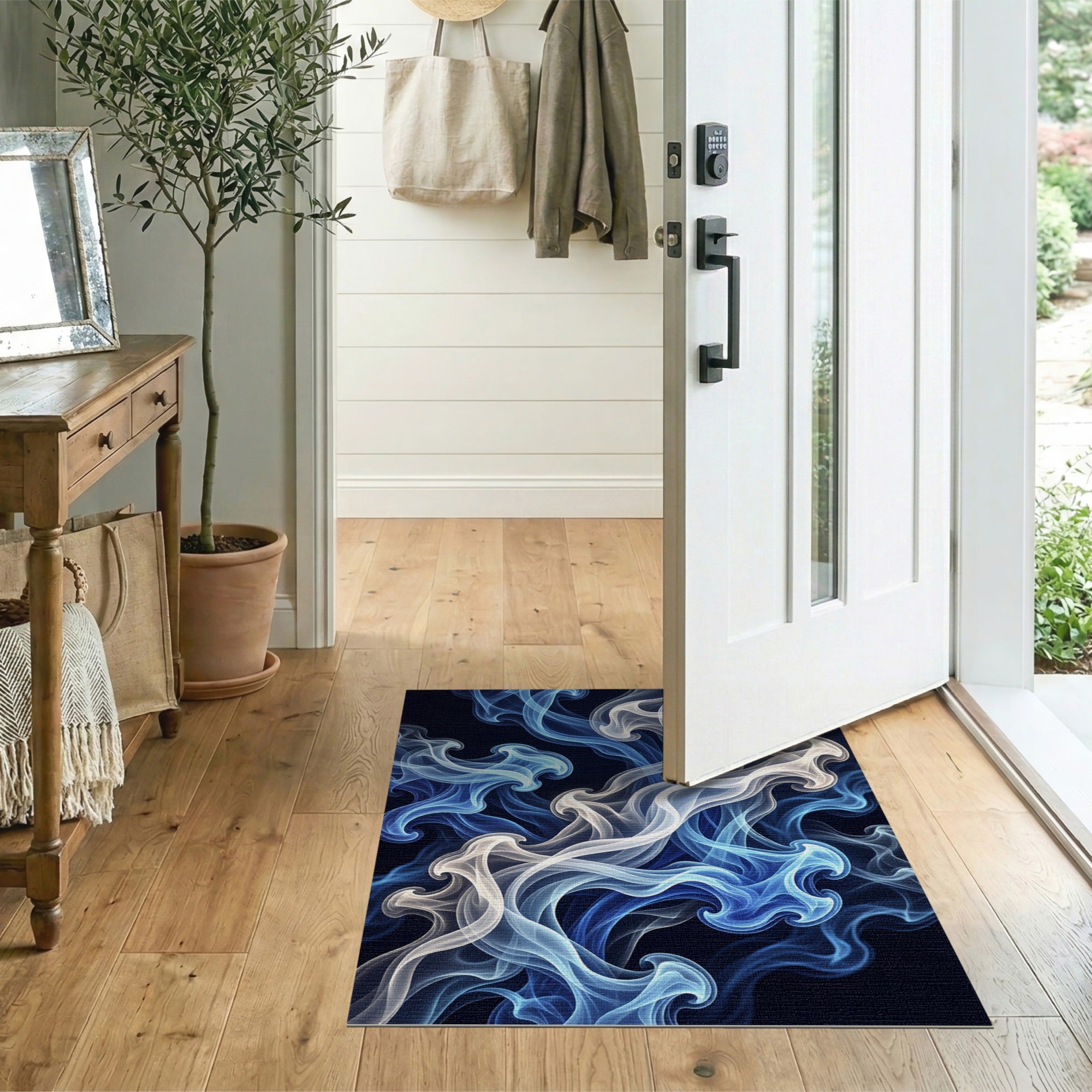 Blue and Teal Ethereal Blue Swirl Abstract Area Rug