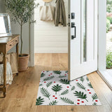 Festive Green Holly Leaves Red Berries Area Rug