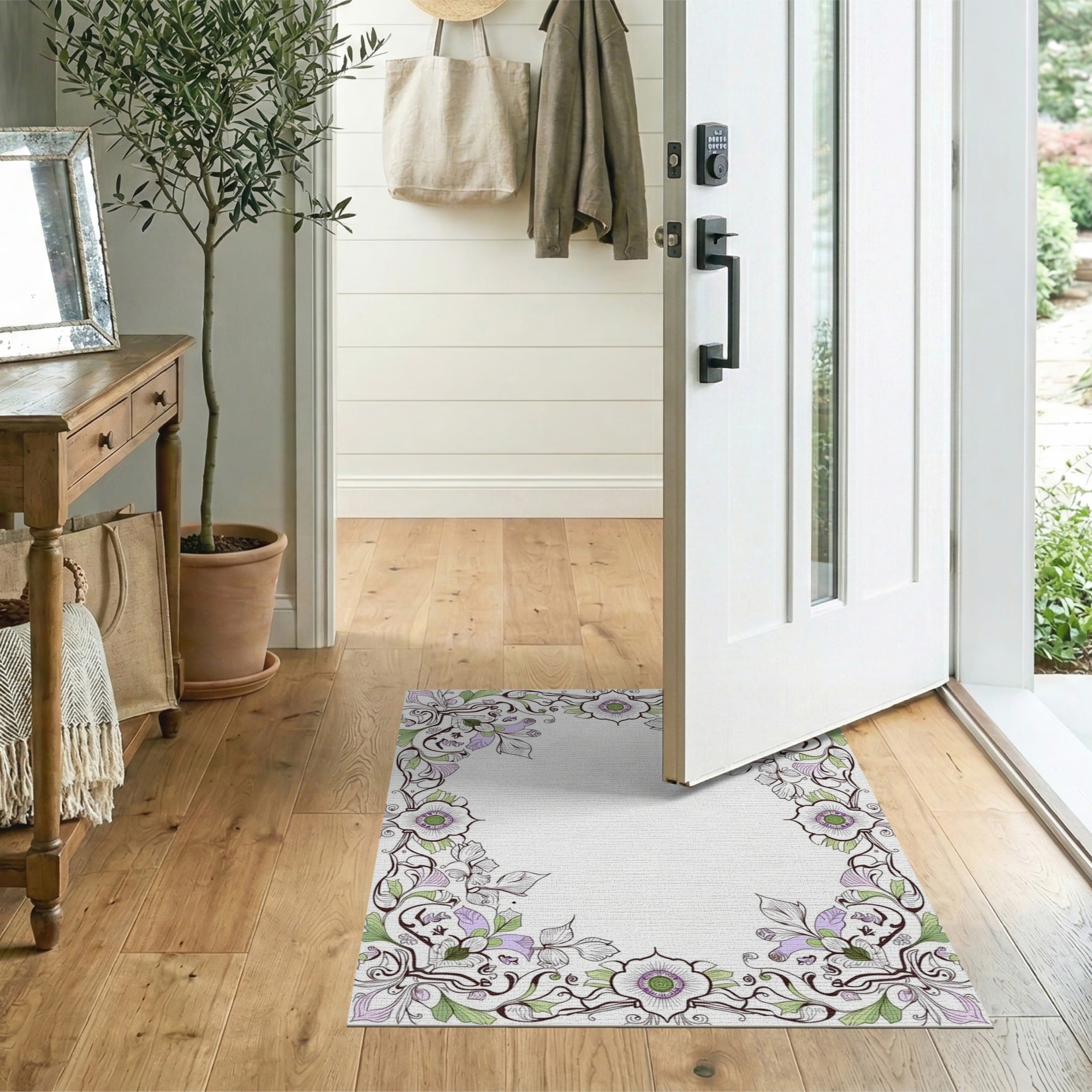 Purple Floral Vintage Border Area Rug