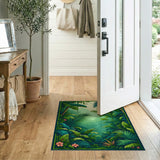 Washable Tropical Botanical Jungle Green Area Rug - Low Pile & Pet Friendly