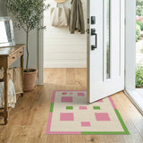 Playful Pink Green Geometric Patchwork Rug