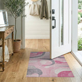 Abstract Area Abstract Wavy Pink Grey Area Rug