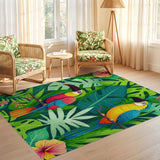 ODIKA Tropical Jungle Parrot Washable Rug - Low Pile Non-Slip Botanical Area Rug