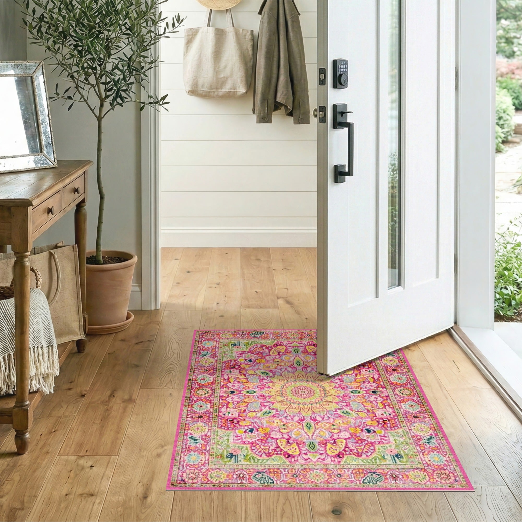 Multi-color and Patterns Vibrant Pink Floral Vintage Area Rug