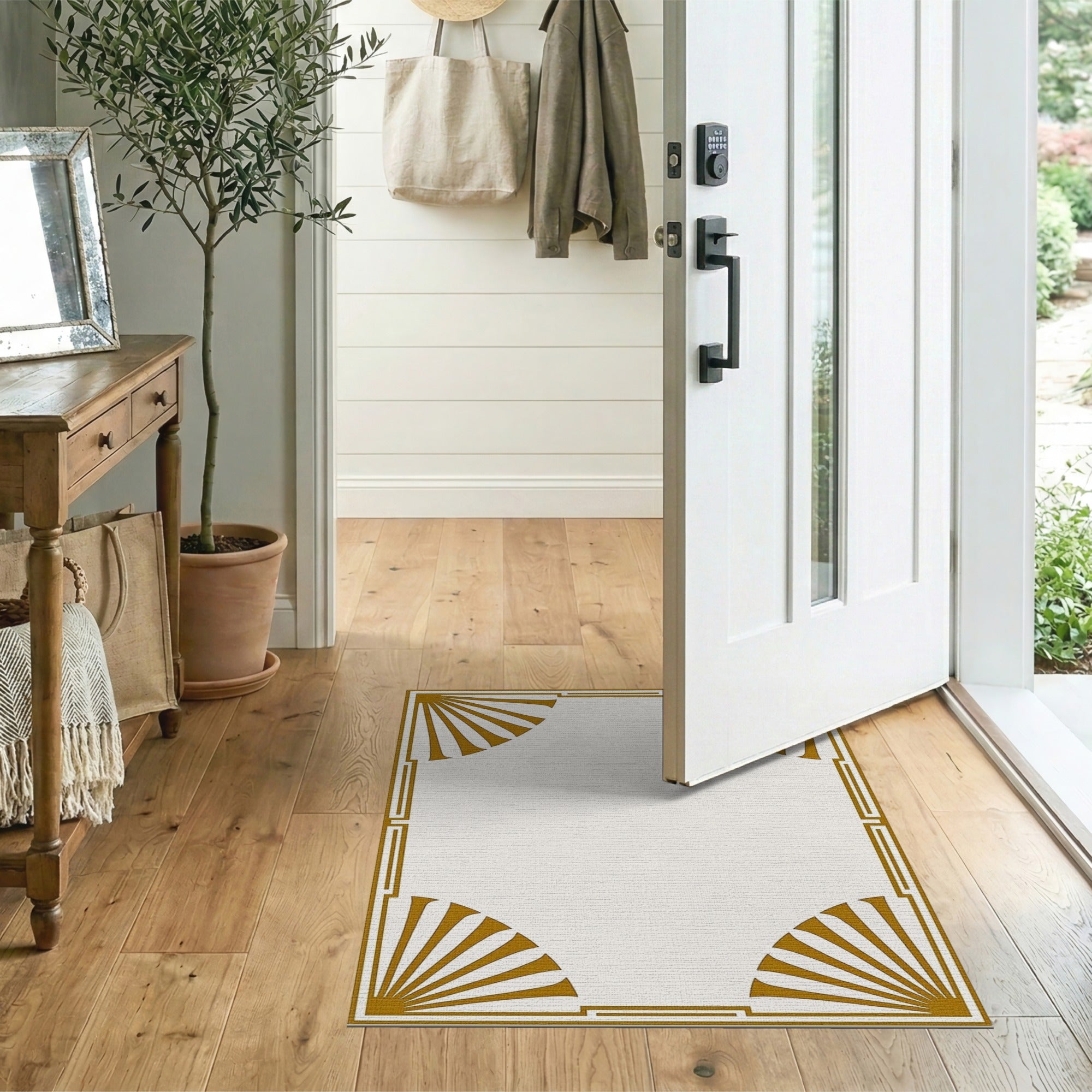 Gold Art Deco Sunburst Border Area Rug