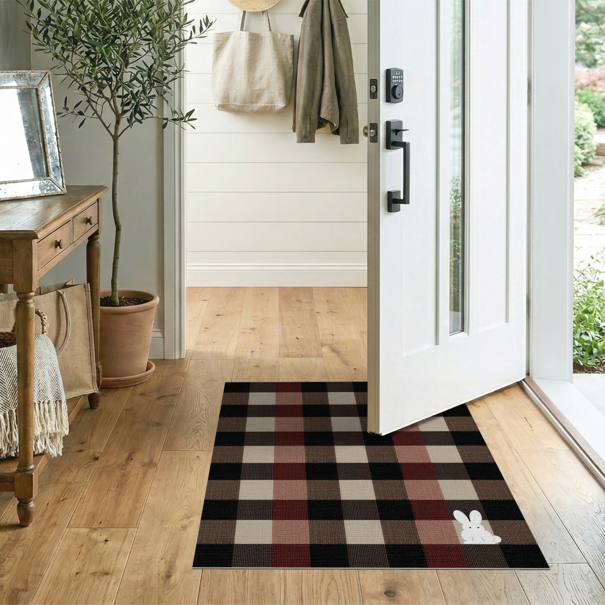 Rustic Brown Plaid Bunny Check Rug