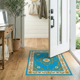 Blue Persian Floral Medallion Rug with Gold Accents