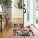Pink Flamingos with Tropical Leaves Hibiscus Rug