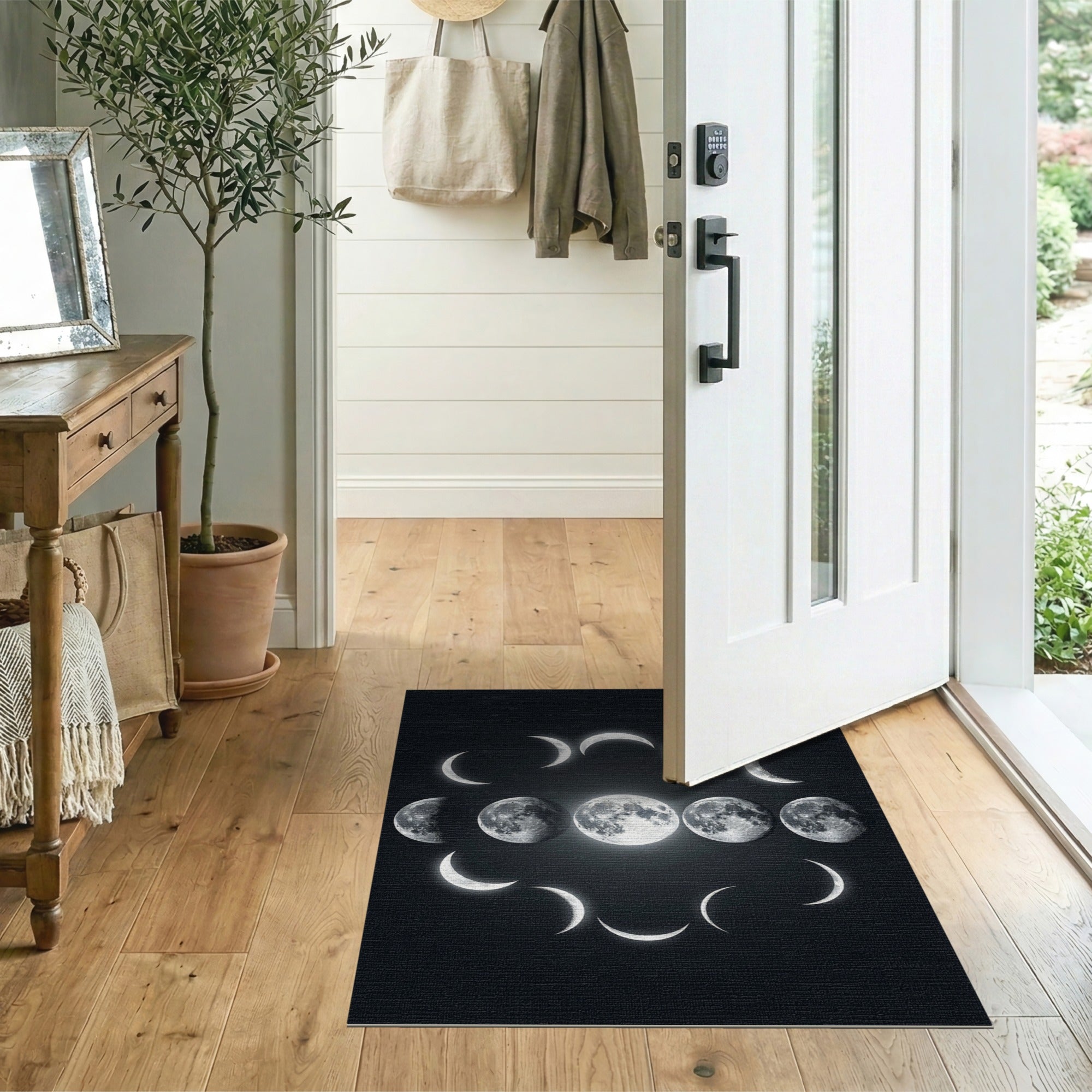 Moon Phases Circular Black White Area Rug
