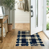 Navy Beige Plaid Woven Area Rug