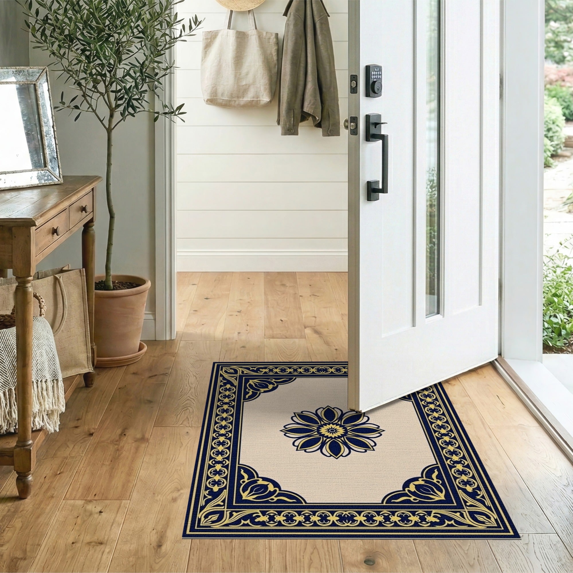 Navy Gold Ornate Floral Persian Area Rug