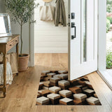 Brown Tan Stacked Cubes Geometric Rug
