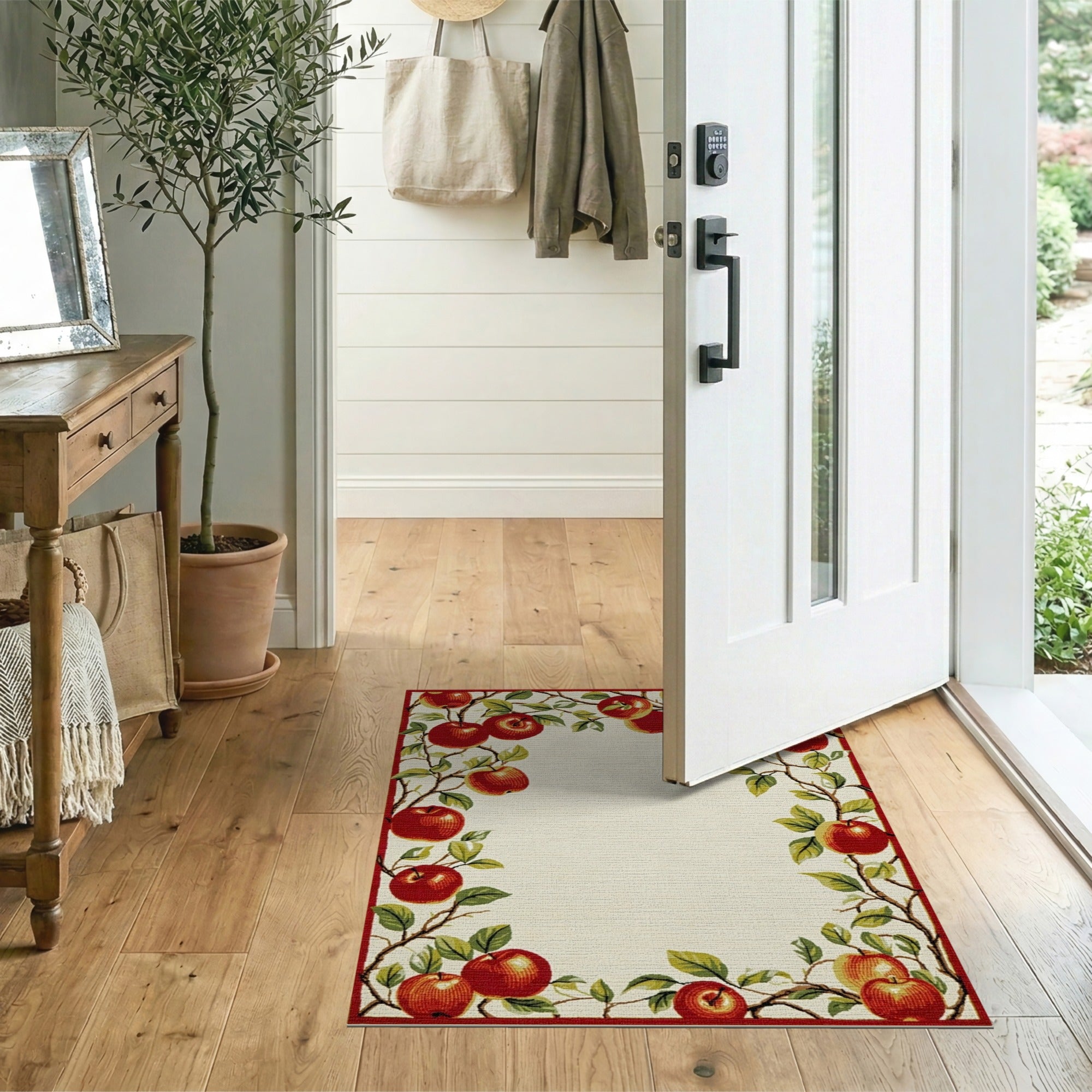 ODIKA Washable Red Apple Orchard Low Pile Non-Slip Farmhouse Area Rug