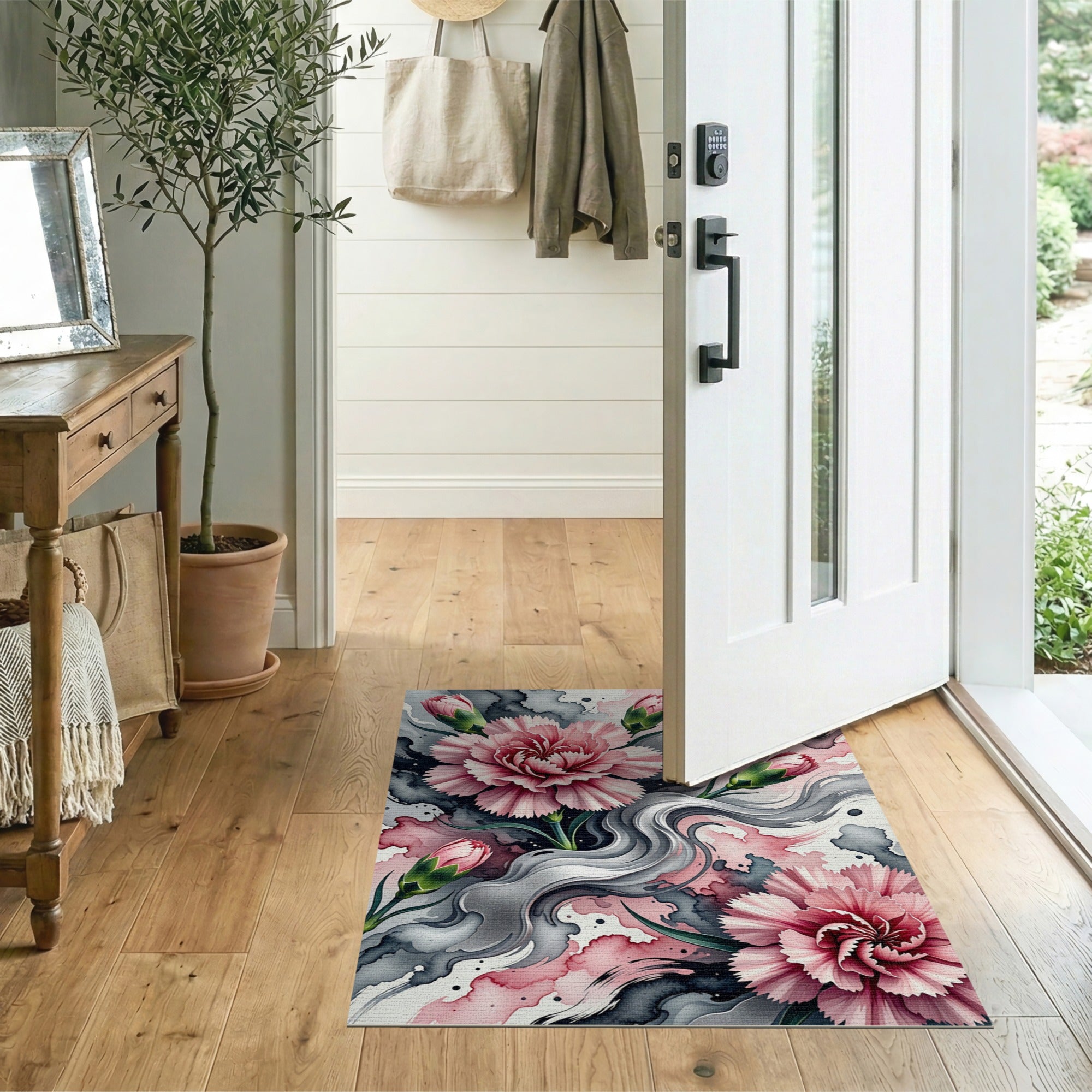 Pink Carnation Watercolor Abstract Rug