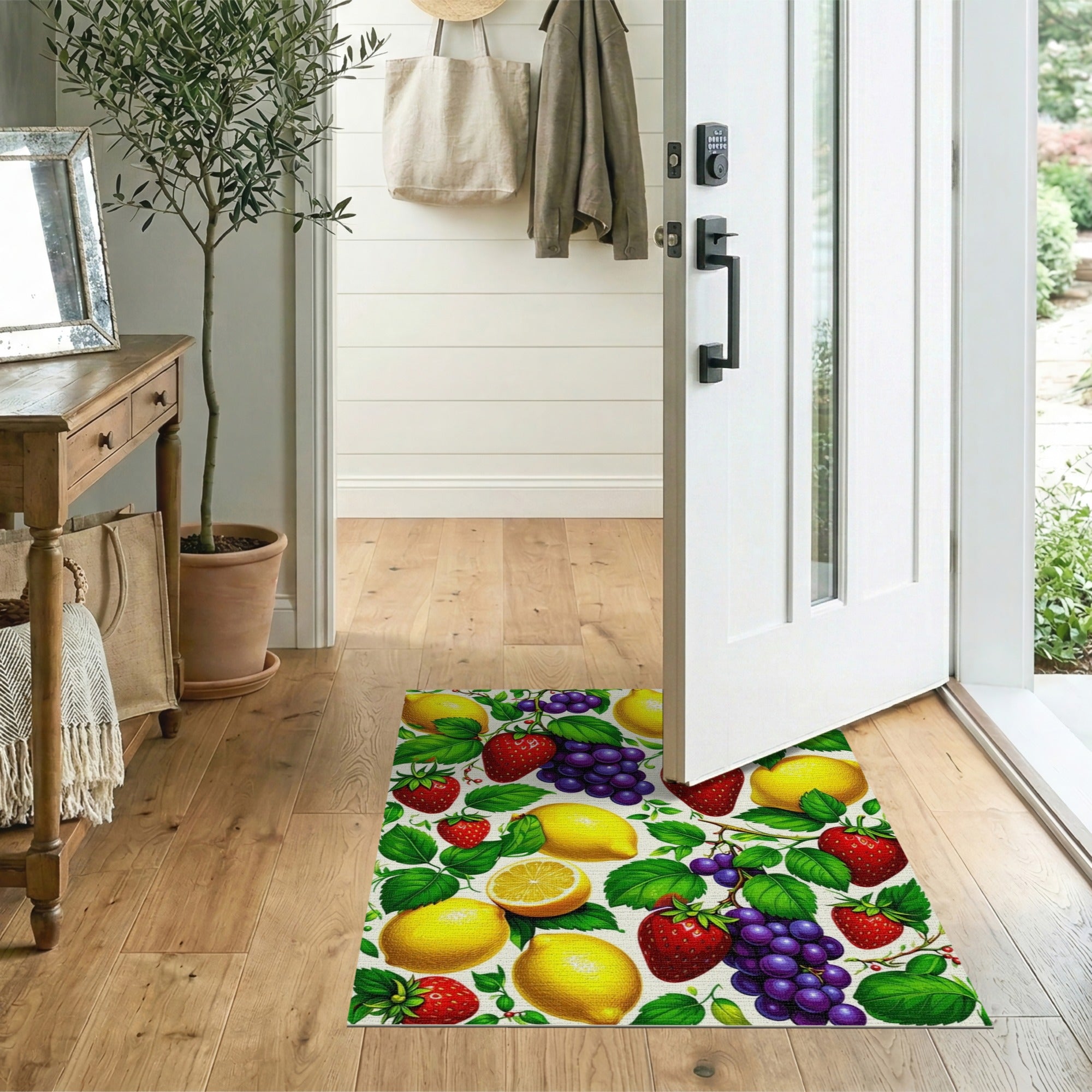 ODIKA Fruit Garden Washable Area Rug - Non-Slip Low Pile Kitchen & Dining Decor