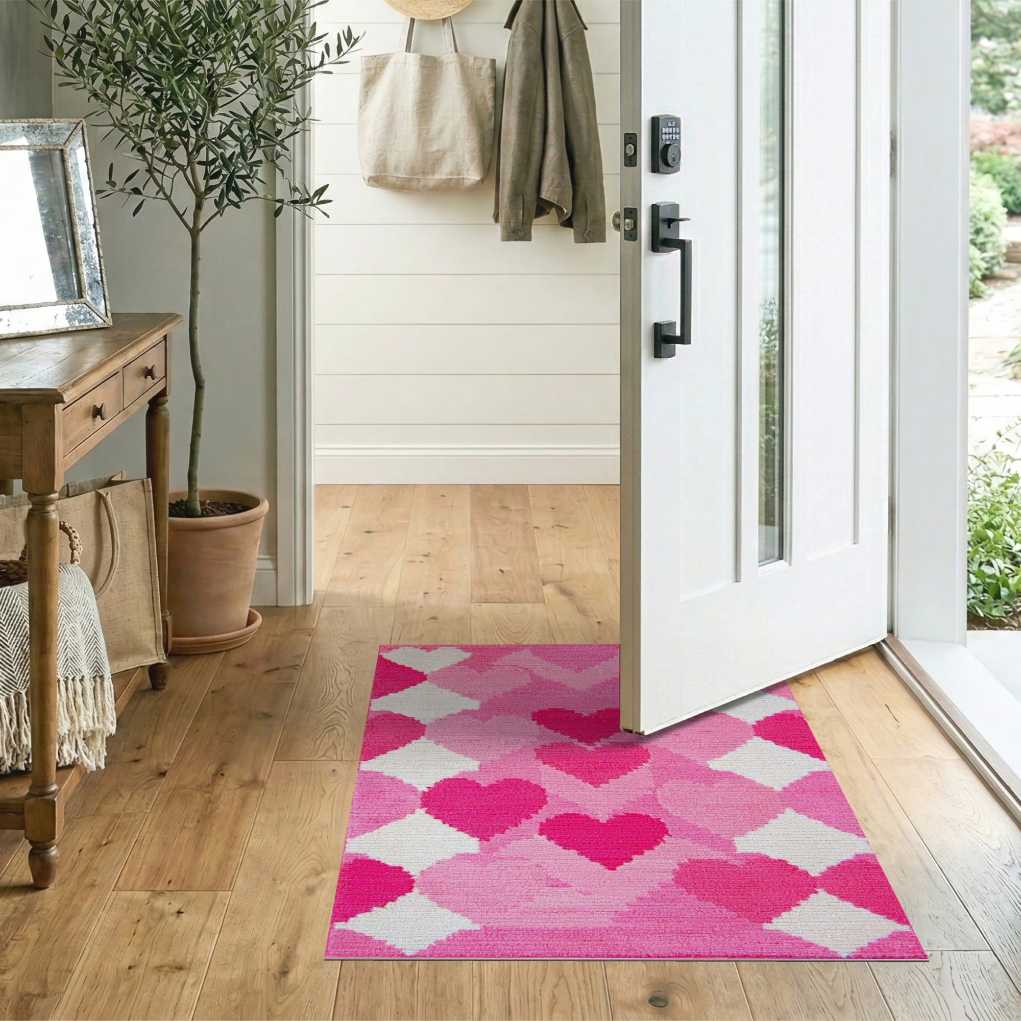 Kids Cartoon Playful Pink Hearts Area Rug