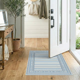 Blue Striped Coastal Washable Area Rug